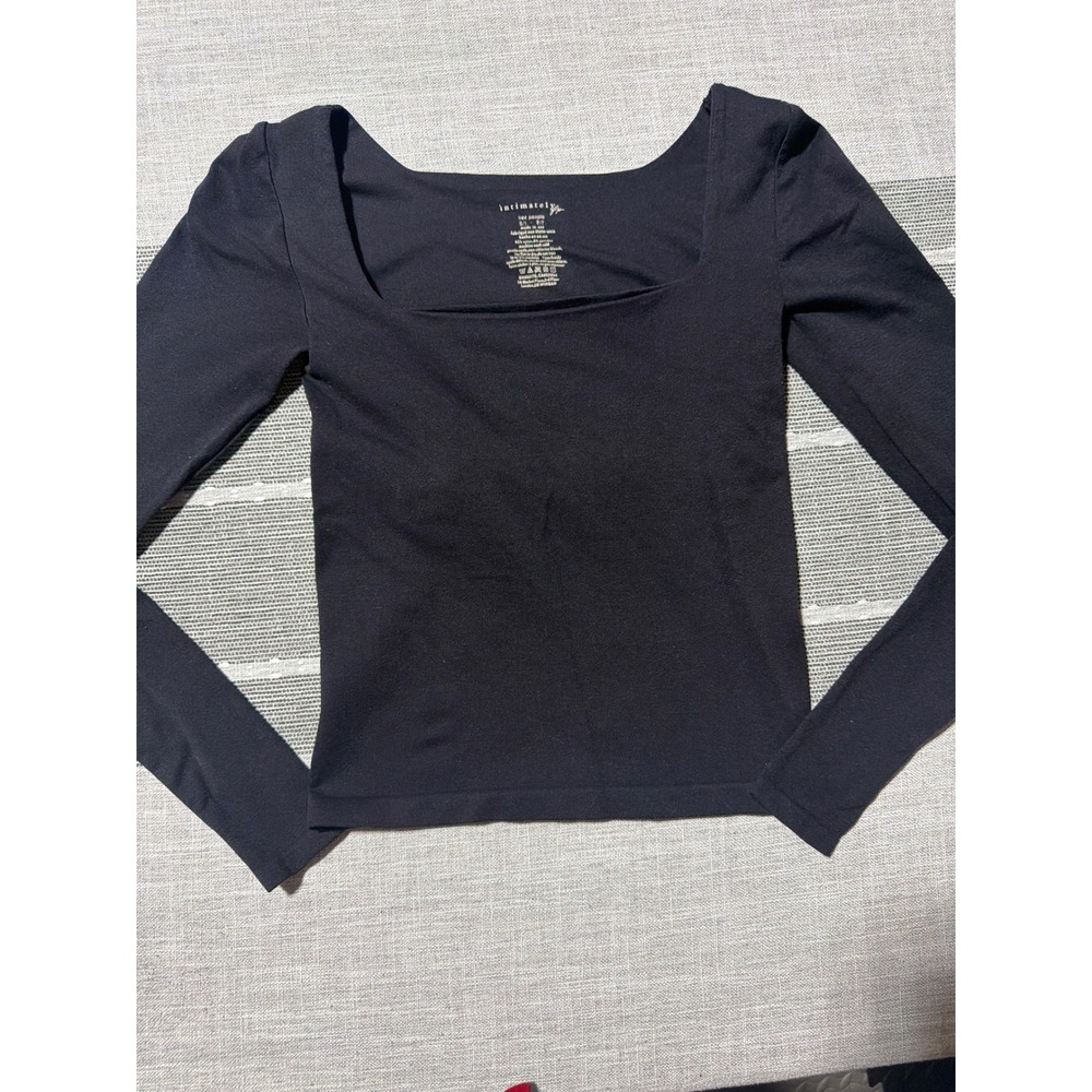Free People Intimately Square Seamless Long Sleeve Top Black XS/S Built-in Bra